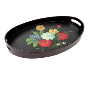 Oval vintage bakke med hndmalede blomster 
