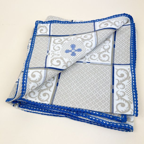 Broderet bl� vintage dug 100x100 cm