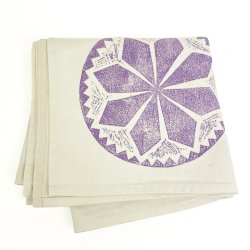 Lilla vintage dug med linoleumstryk 110x110 cm
