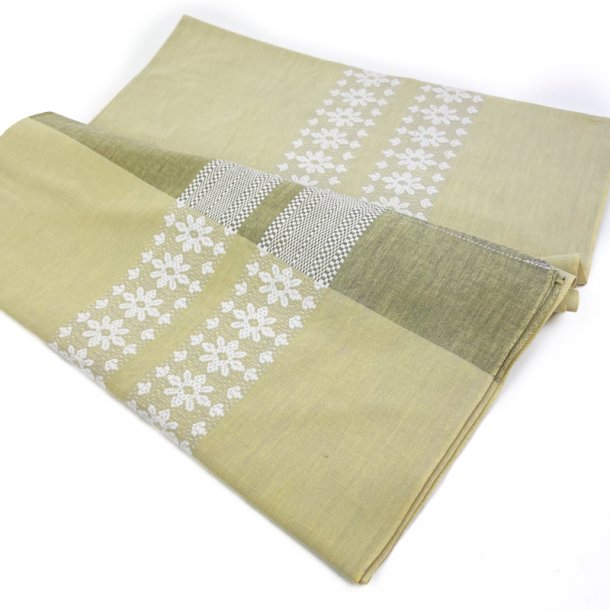 Flot gr�n retro dug med blomster � 160 cm