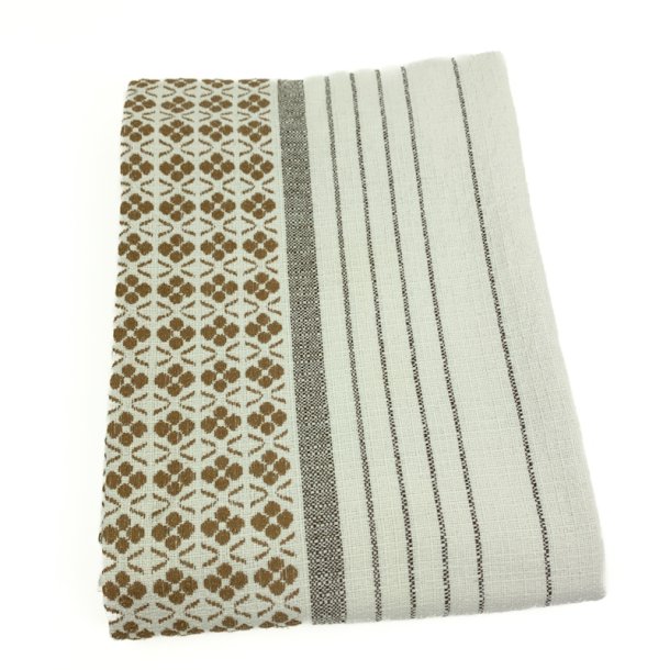 Smuk creme retro dug med grafisk m�nster � 240 cm