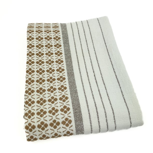 Smuk creme retro dug med grafisk m�nster � 240 cm