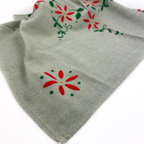Broderet gr�n vintage dug � 90 x 90 cm