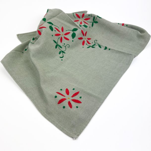 Broderet gr�n vintage dug � 90 x 90 cm