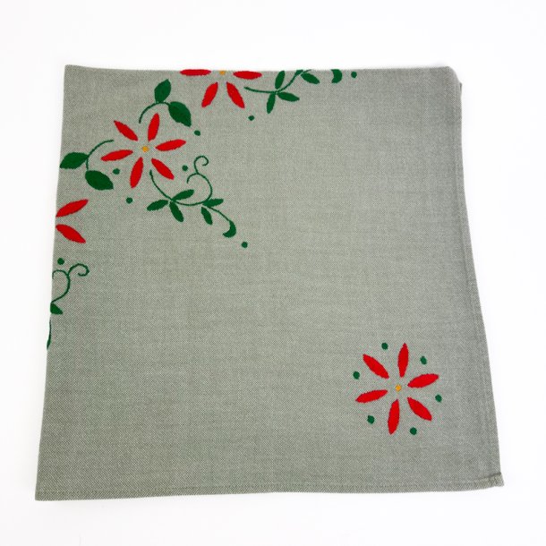 Broderet gr�n vintage dug � 90 x 90 cm