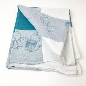 Trkise Retro-Damast-Tischdecke mit Fruchtmotiv  150 cm