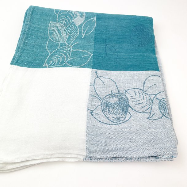 Trkise Retro-Damast-Tischdecke mit Fruchtmotiv  150 cm