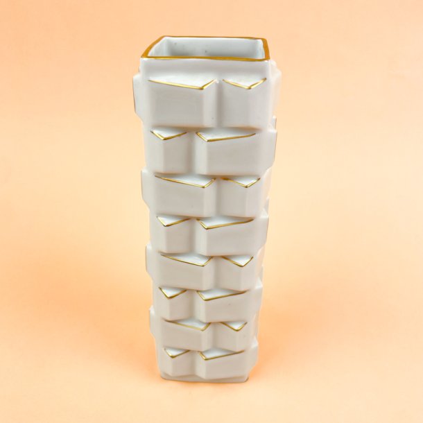 Hvid vintage vase med guldkant