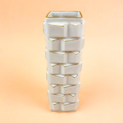 Hvid vintage vase med guldkant
