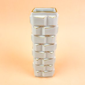 Hvid vintage vase med guldkant