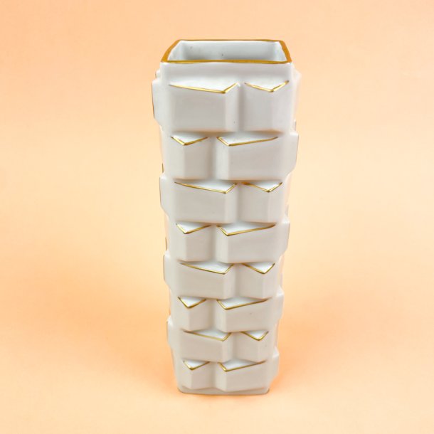 Hvid vintage vase med guldkant