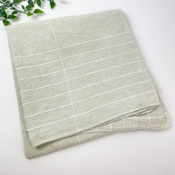 Naturfarbene Retro-Tischdecke mit weien Streifen  130 cm