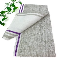 Vintage-Damast-Geschirrtuch mit lila Streifen