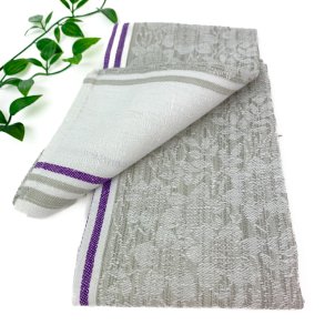 Vintage-Damast-Geschirrtuch mit lila Streifen