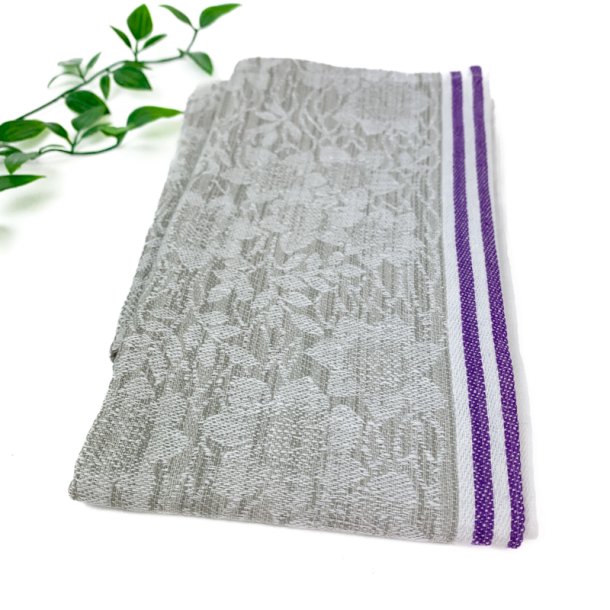 Vintage-Damast-Geschirrtuch mit lila Streifen