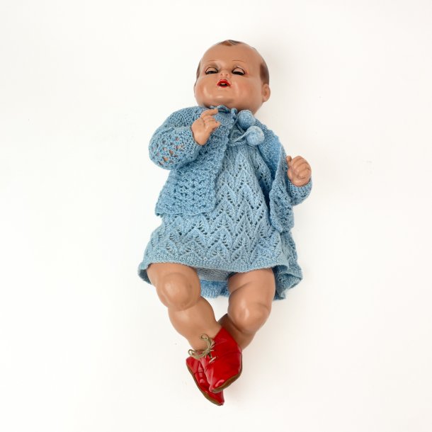 Vintage Puppe, blaues Kleid  48 cm