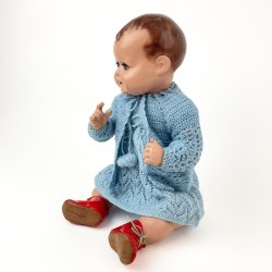 Vintage Puppe, blaues Kleid  48 cm