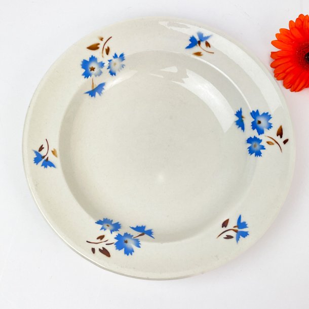 Retro Suppenteller mit blauen Blumen