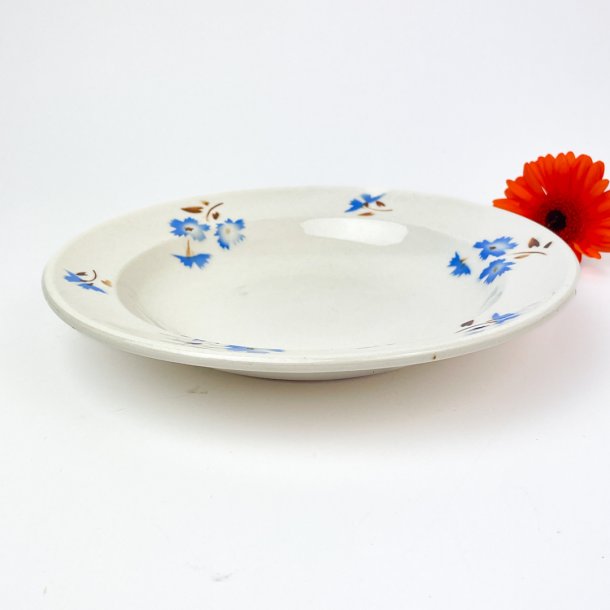 Retro dyb tallerken med bl blomster