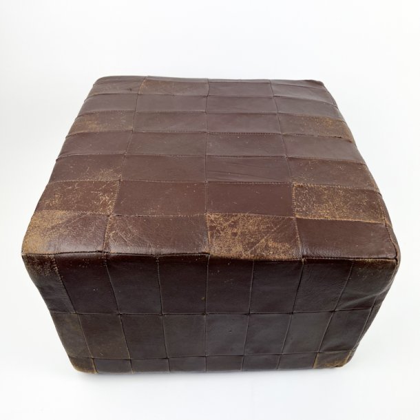 M�rk vintage l�derpuf patchwork