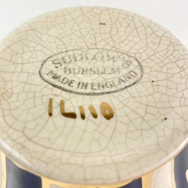 Engelsk vintage tekande med bl� og guld