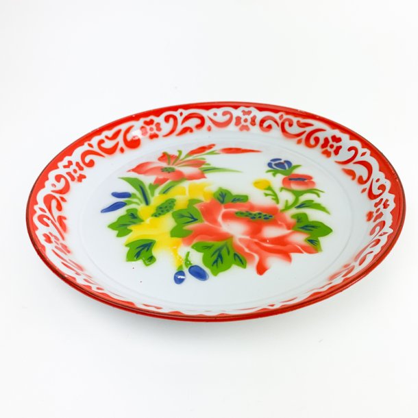Blomstret retro emaljefad