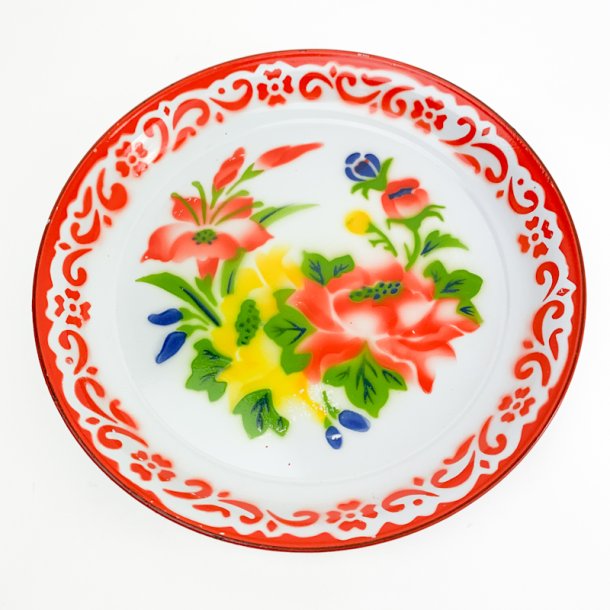 Blomstret retro emaljefad
