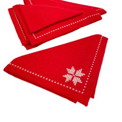 Fire r�de broderede retro mundservietter