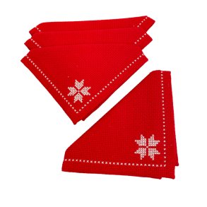 Fire r�de broderede retro mundservietter