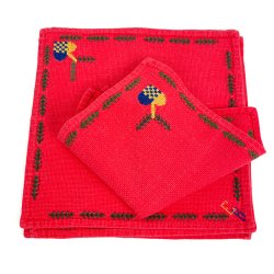 Fire broderede r�de retro juleservietter