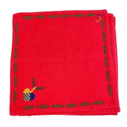 Fire broderede r�de retro juleservietter