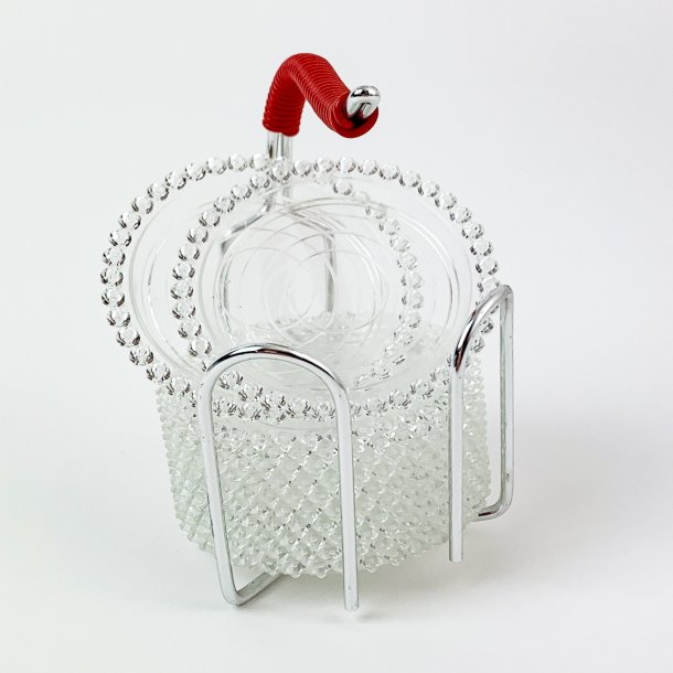 Tolv flaskebakker i holder  vintage glas