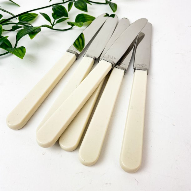 Vintage frugtknive med lyse skfter  6 stk