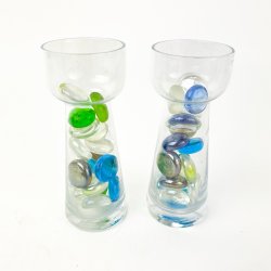 Zwei klare Retro-Teelichthalter mit farbigen Glasperlen  Set