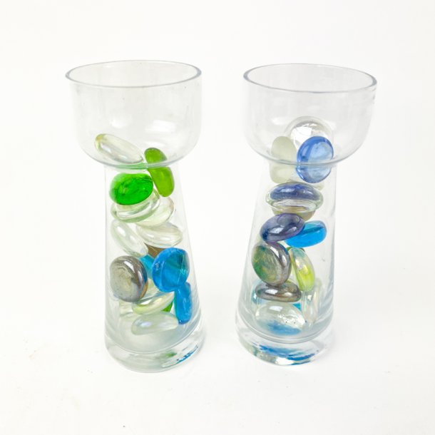 Zwei klare Retro-Teelichthalter mit farbigen Glasperlen  Set