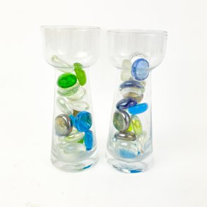 Zwei klare Retro-Teelichthalter mit farbigen Glasperlen  Set