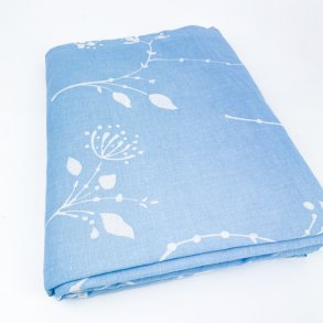 Lyseblt retro sengetj med hvidt mnster