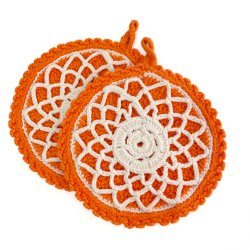 To hklede orange retro grydelapper