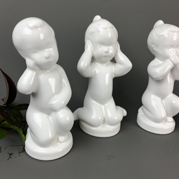 Fire porcelnsfigurer fra Sholm  ikke hre, ikke se, ikke tale, bede