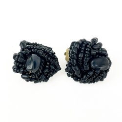 Vintage reclips med sorte perler