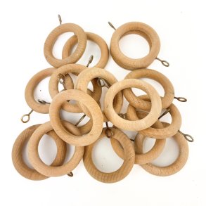 Vintage Gardinenringe aus hellem Holz  18 Stck