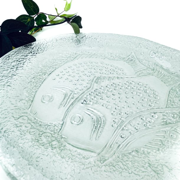 Vintage glasfad med fisk  Pukeberg, Sverige