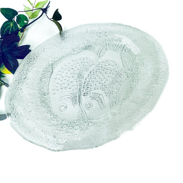 Vintage glasfad med fisk  Pukeberg, Sverige