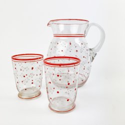 To emaljemalede vintage glas med kande