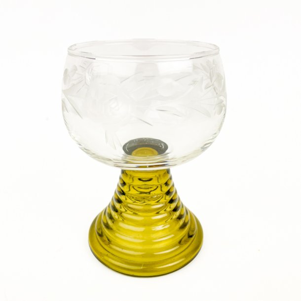 Blomsterslebet vintage vinglas med gr�n fod