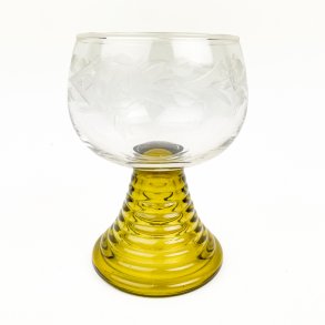 Blomsterslebet vintage vinglas med gr�n fod