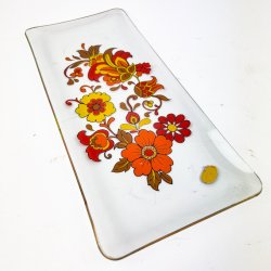 Vintage glasfad med blomster