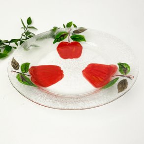 Vintage Glasplatte mit roten Frchten