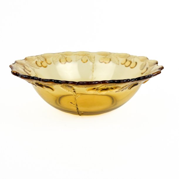 Ravfarvet vintage glassk�l med kirseb�r