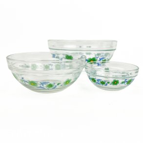 Tre blomstrede retro glassk�le